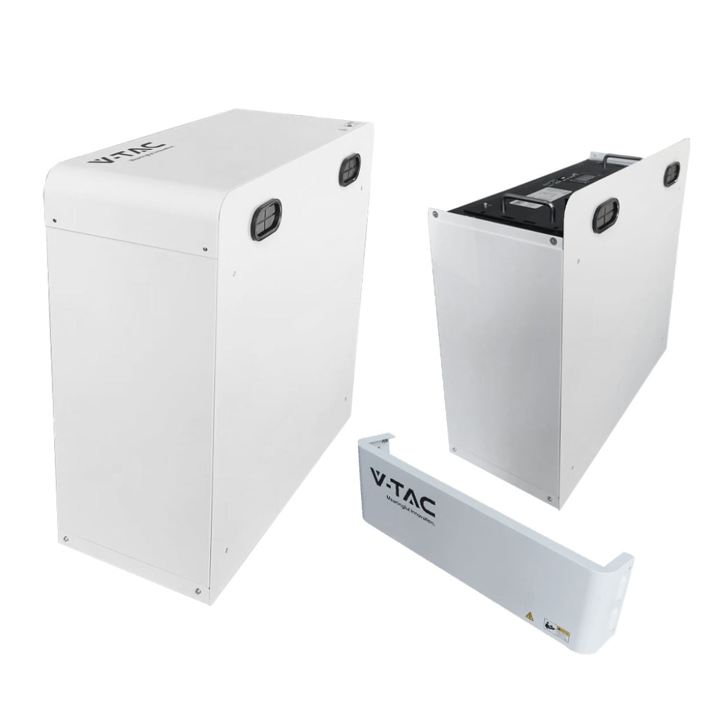 V-TAC Kit Batteria di Accumulo 9.6kWh LiFePO4 BMS Integrato per Inverter Fotovoltaici CEI 0-21 48V 200Ah con Modulo Armadio Rack e Copertura