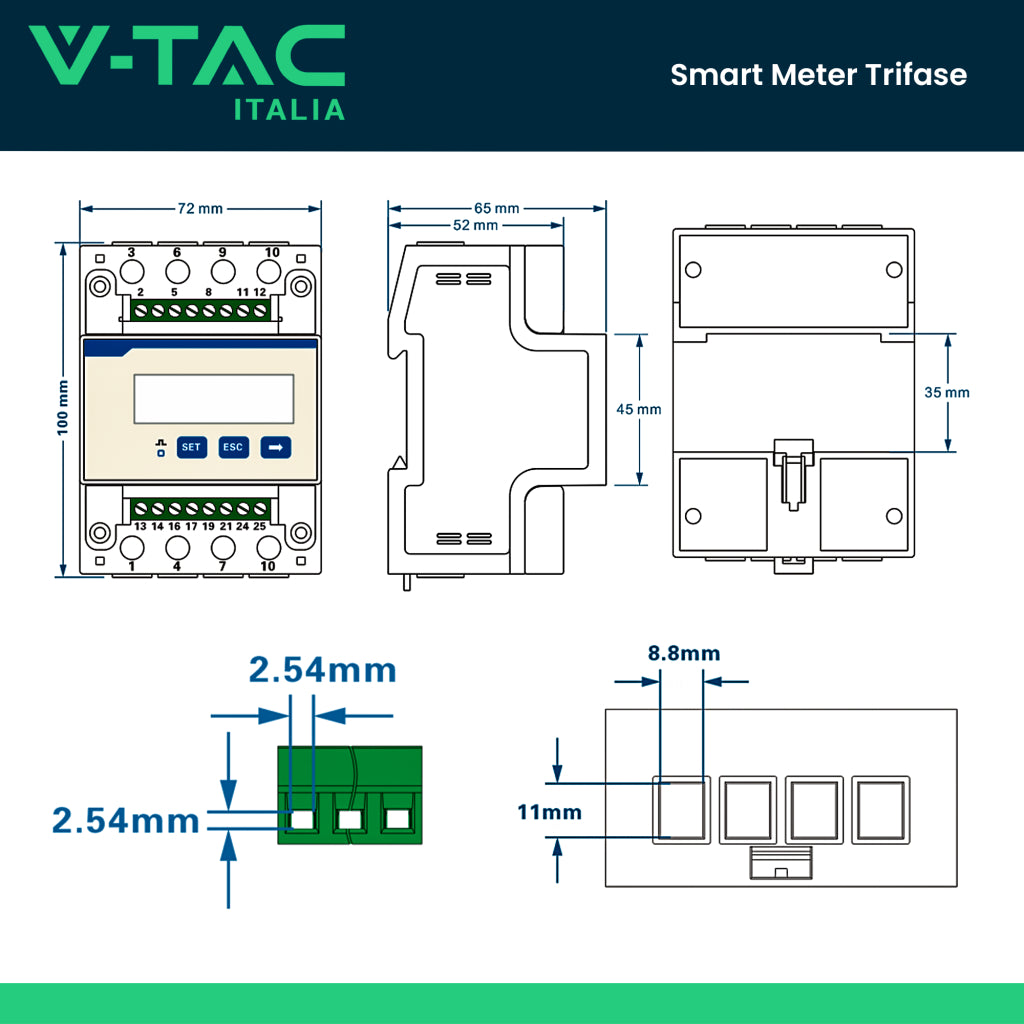 V-TAC Meter CHINT Trifase Contatore Bidirezionale 3*230V/400V RS485 per Misurazione Precisa e Controllo Energetico Avanzato