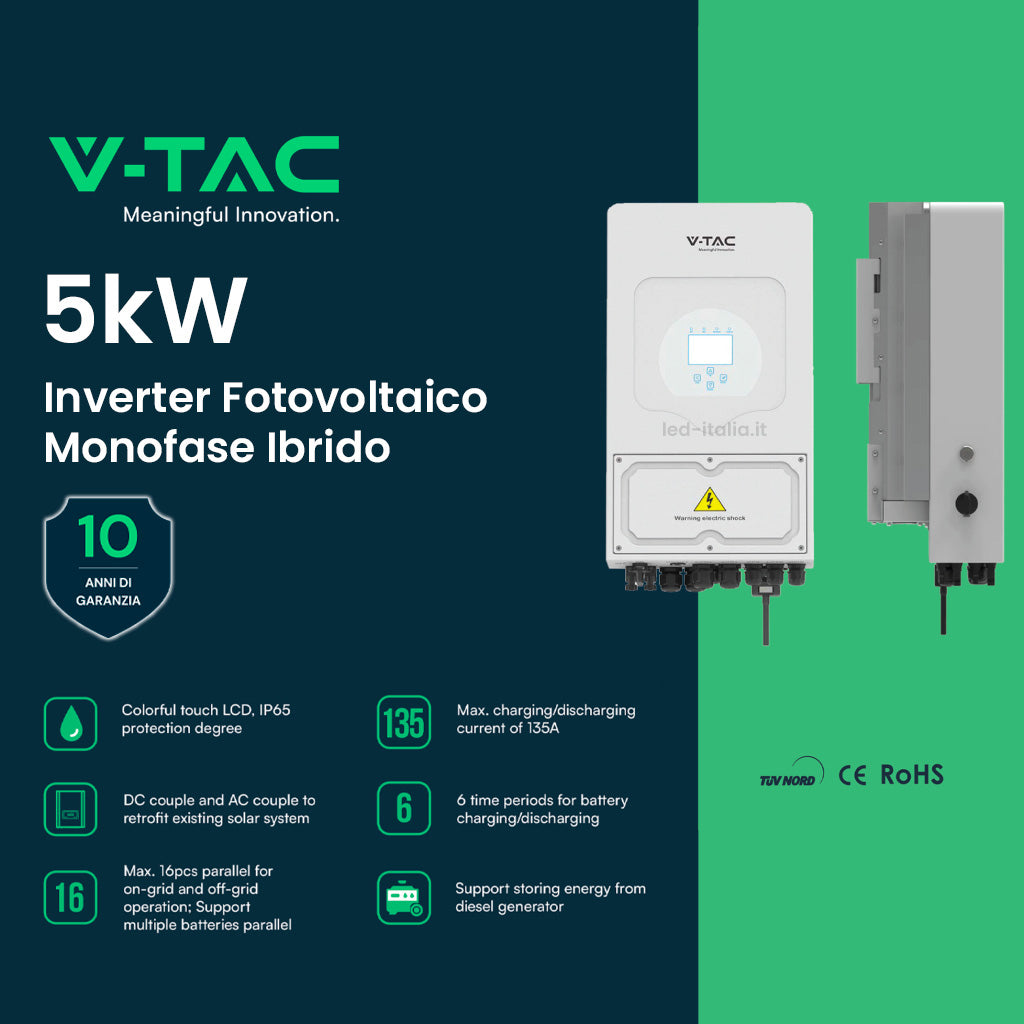 V-TAC Inverter Fotovoltaico Deye Monofase Ibrido On-Grid/Off-Grid 5kW WIFI