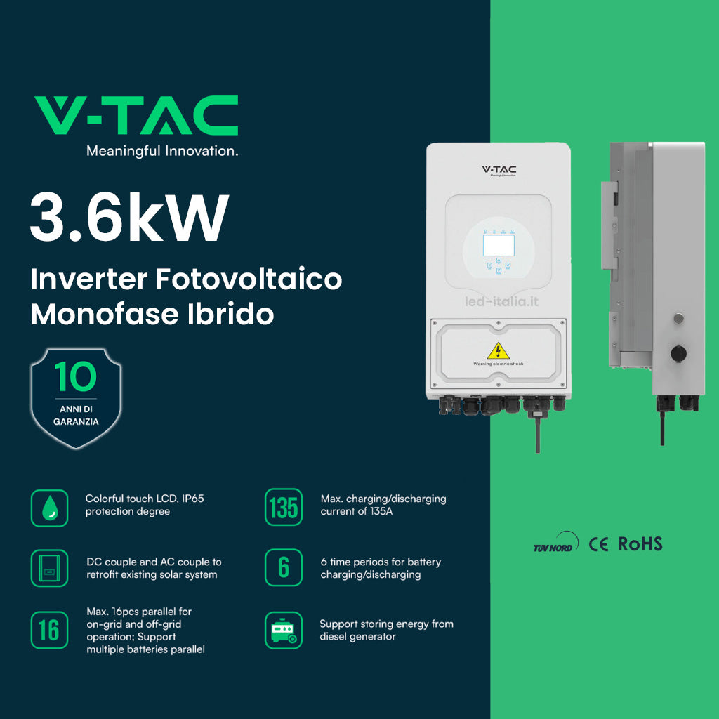 V-TAC Inverter Fotovoltaico Deye Monofase Ibrido On-Grid/Off-Grid 3.6kW WIFI