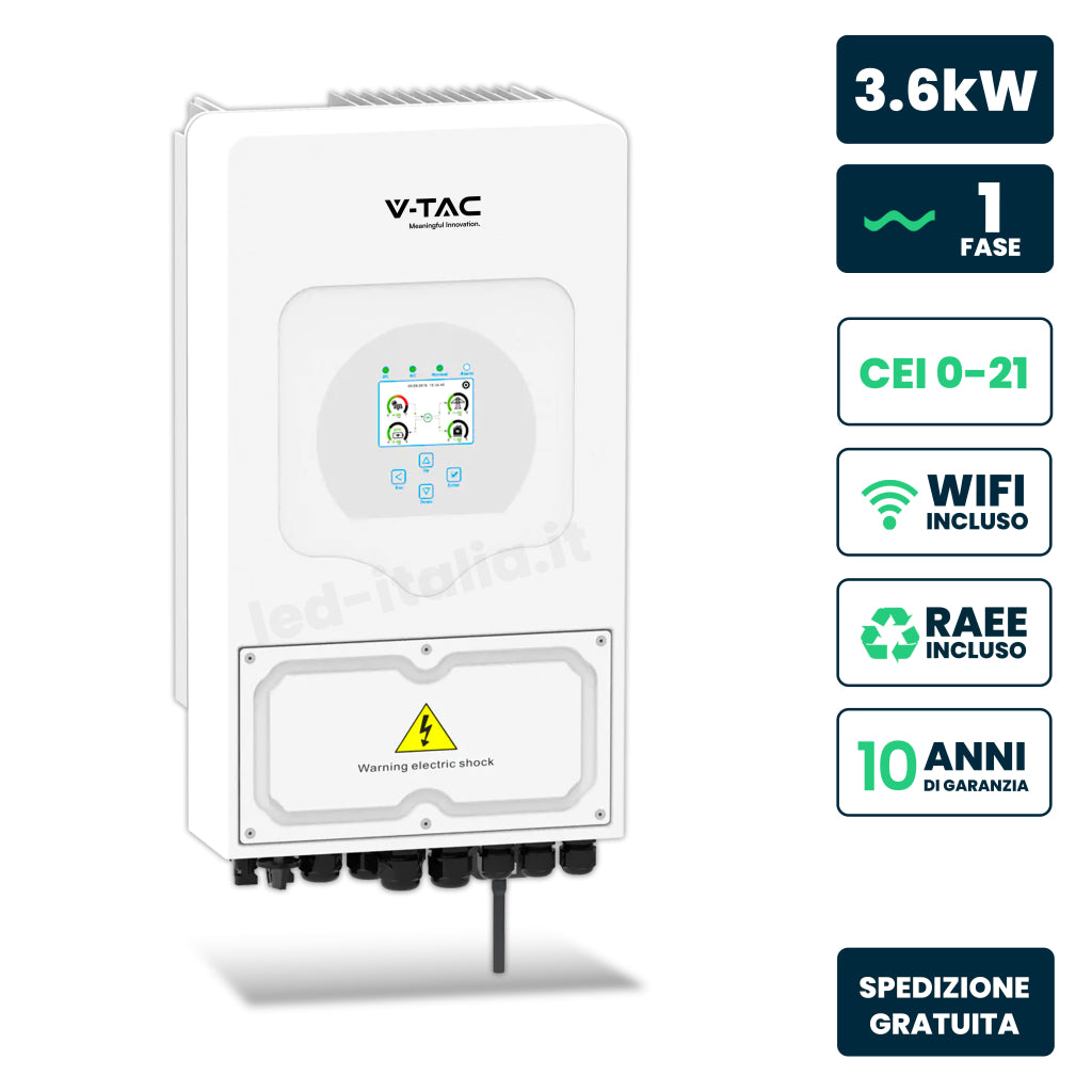 V-TAC Inverter Fotovoltaico Deye Monofase Ibrido On-Grid/Off-Grid 3.6kW WIFI