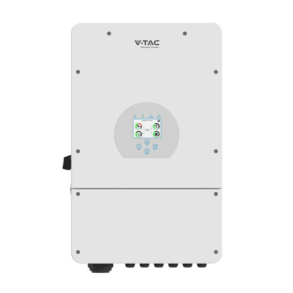 V-TAC Inverter Fotovoltaico Deye Monofase Ibrido On-Grid/Off-Grid 8kW, Doppio MPPT, Senza CEI 0-21, Schermo LCD Touch, WiFi e TA Inclusi, Garanzia 10 Anni IP65