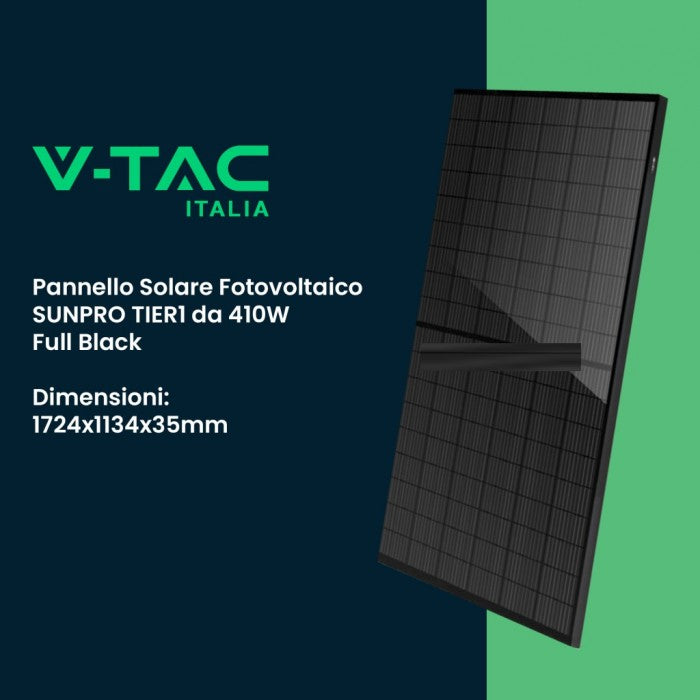 Pannello Solare Fotovoltaico Modulo 410W TIER-1, Monocristallino PERC, Full Black IP67/IP68 1724x1134x35mm