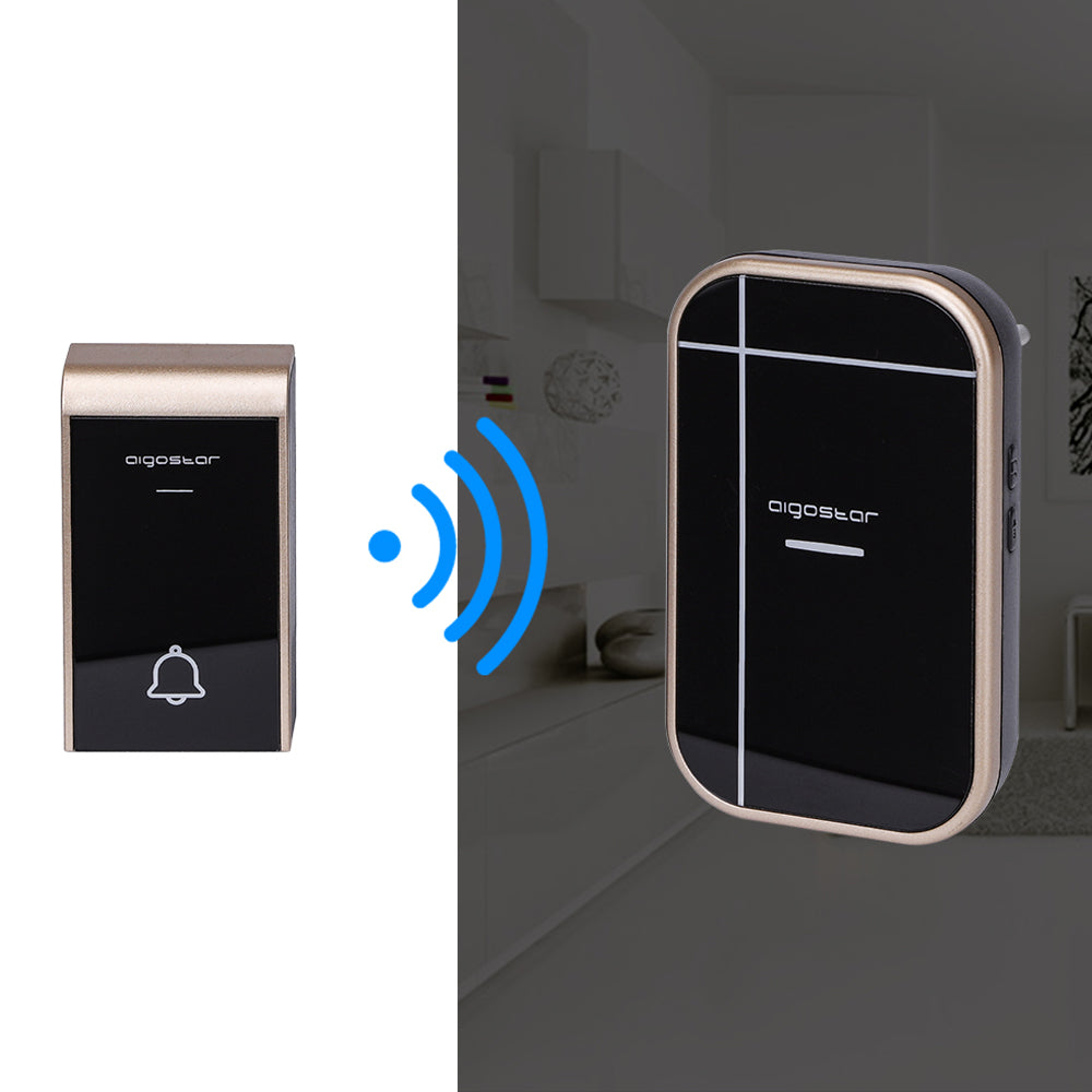 WIRELESS DIGITAL DOORBELL IP44 HOME OFFICE DOORS AIGOSTAR BLACK/GOLD