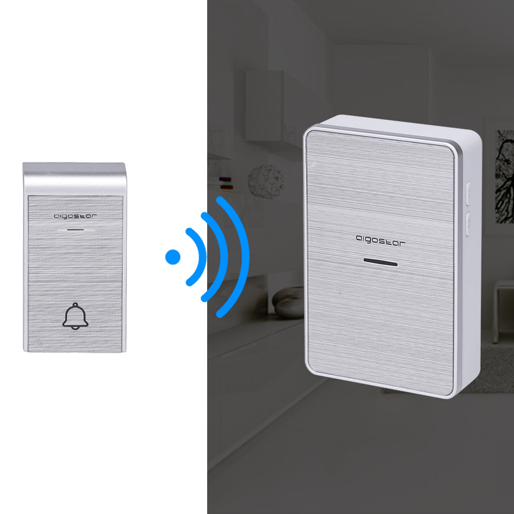 WIRELESS BATTERY DOORBELL WIRELESS DIGITAL IP44 HOME OFFICE DOORS DOOR 150M AIGOSTAR SILVER