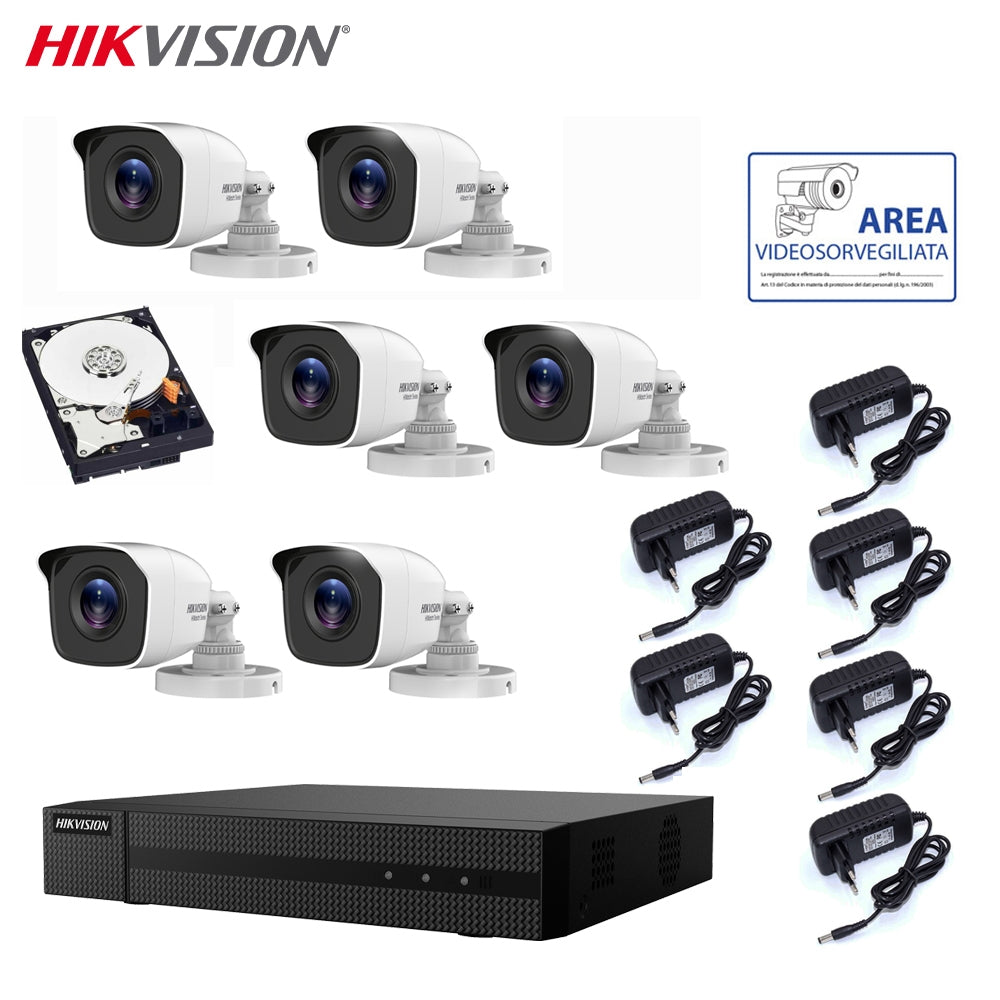 Kit 6 Telecamere Hikvision Dvr 8 Canali Videosorveglianza 2 Mpx Hd 320 Gb