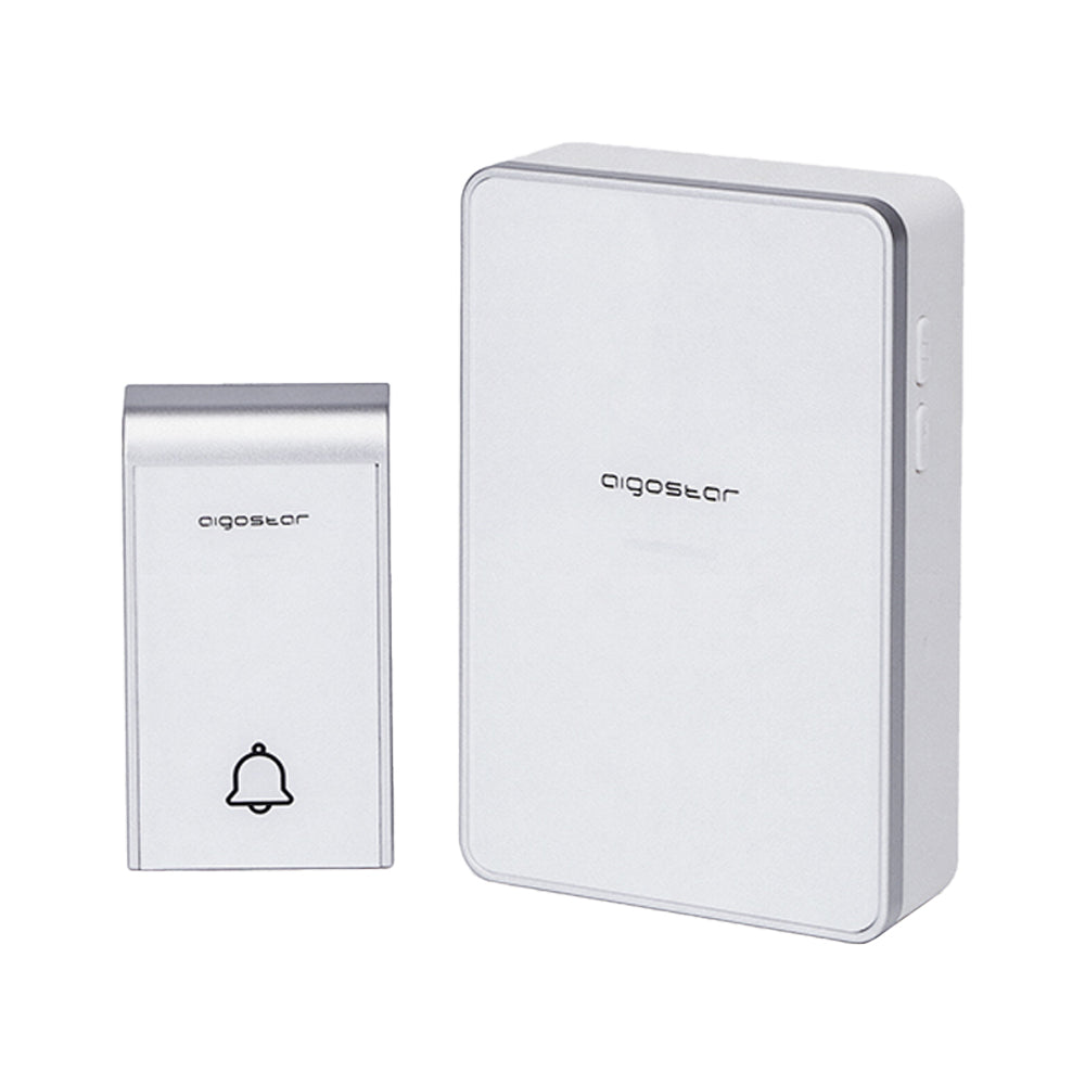 WIRELESS BATTERY DOORBELL WIRELESS DIGITAL IP44 DOORS HOME OFFICE DOOR 150M AIGOSTAR WHITE/SILVER