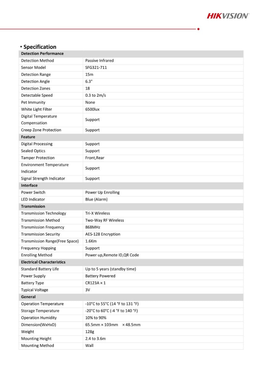 Hikvision Rilevatore Filare Pir Volumetrico Curtain Ds-Pdc15-Eg2
