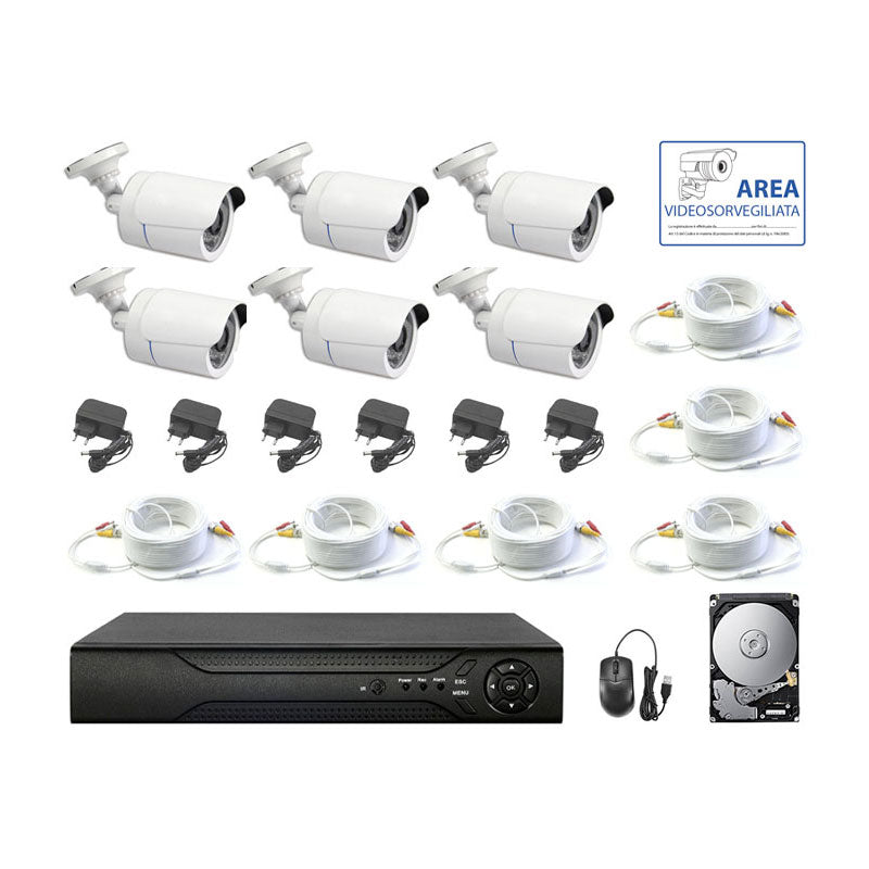 Kit Telecamere 5 Mpx Ahd 6 Telecamere Cavi Ip Dvr 8 Canali Hd 500 Gb
