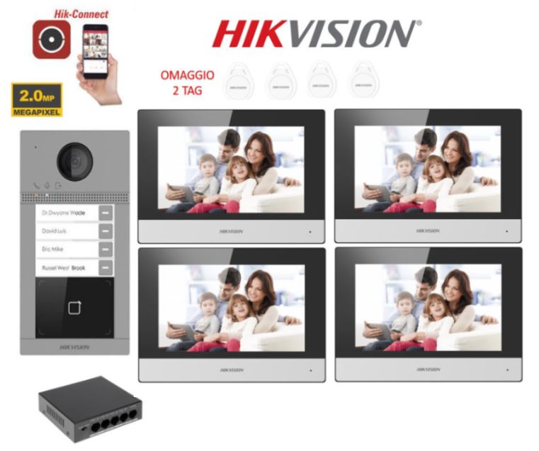 Hik Vision Video Intercom Kit Four-family Villa 4 Doors 4 Monitors IP Poe App