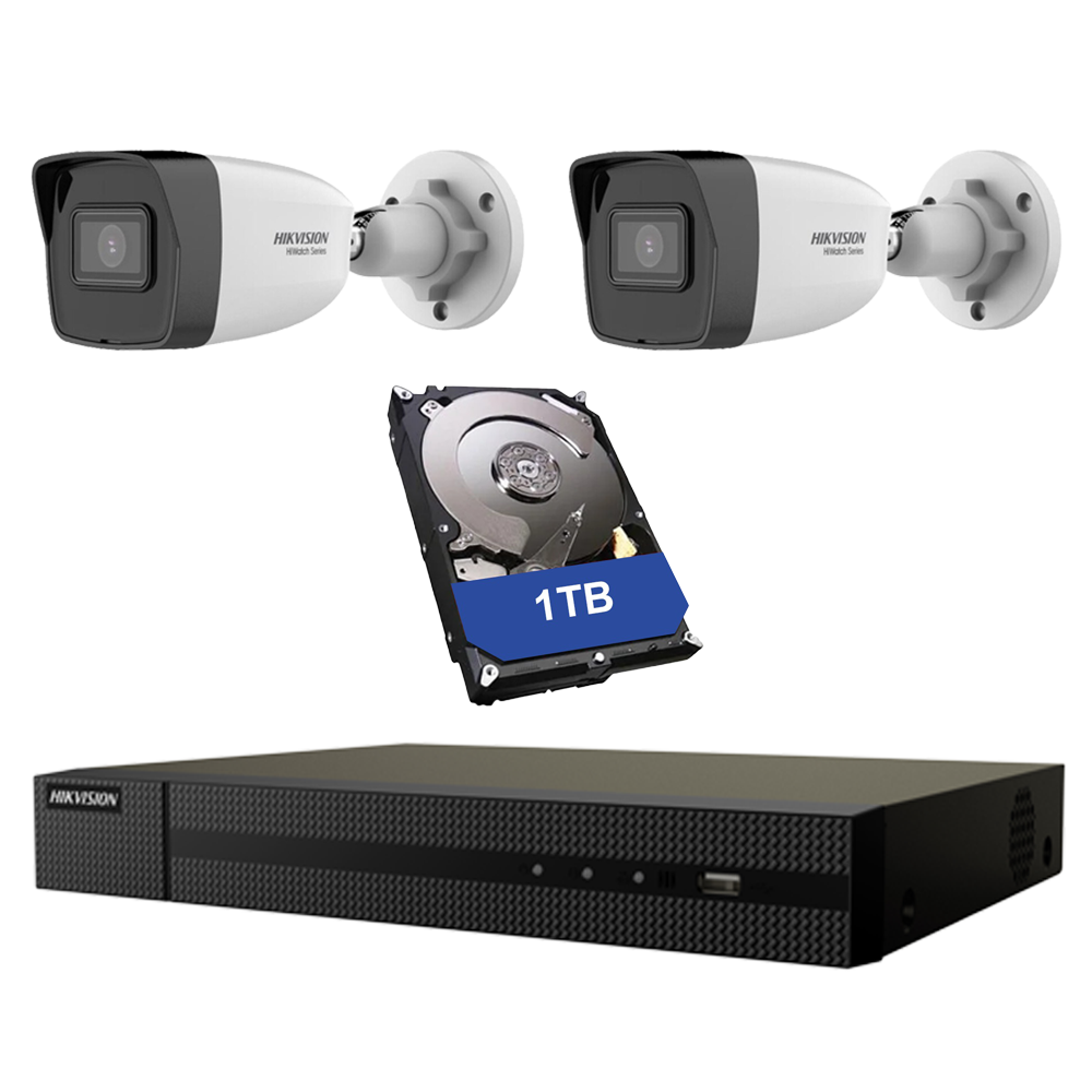 Kit Videosorveglianza Hikvision 2X Telecamere 2Mpx Nvr 2Tb Hiwatch 4 Canali 6 Mpx