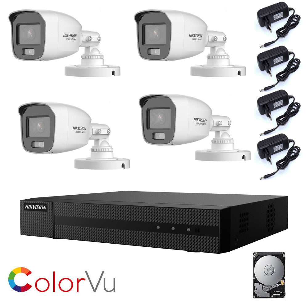 Kit 4 Telecamere Hikvision Full Color Colori 2 Mpx 4 Ahd 320 Gb
