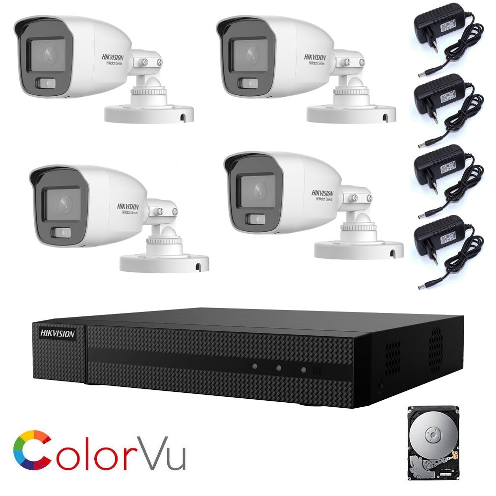 Kit 4 Telecamere Full Color Hikvision 2 Mp Ahd Hd 1 Tb