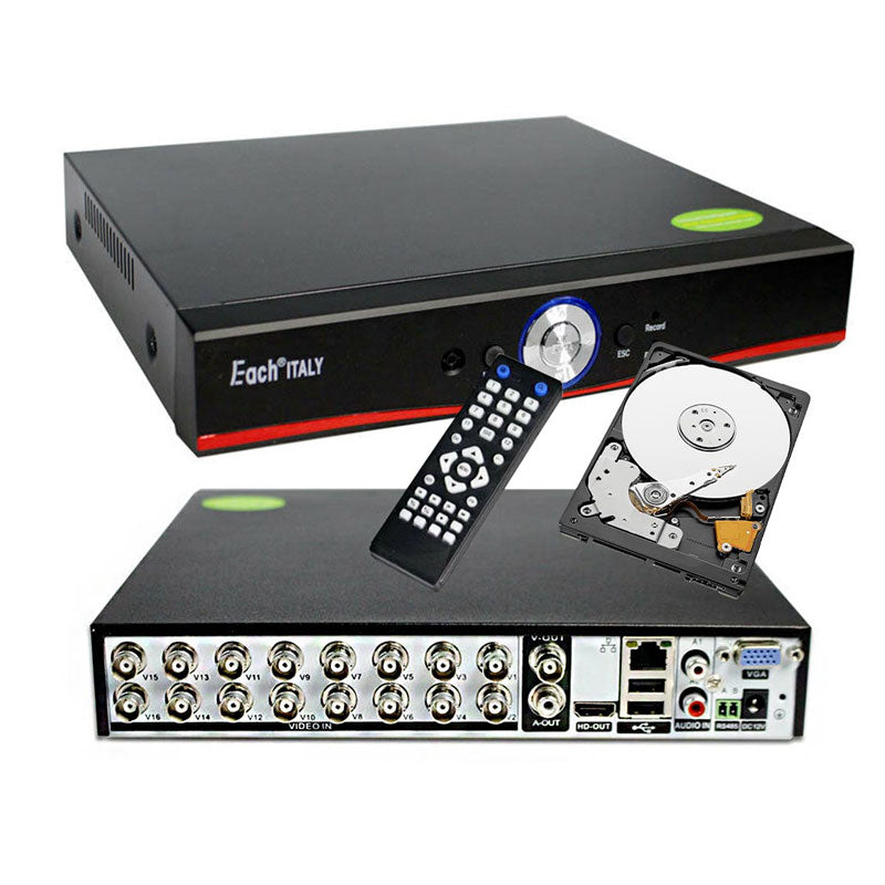 Dvr Ibrido Ahd Cvi Tvi Cvbs Ip 16 Canali Utc Full Hd 1080P P2P Cloud Hard Disk 2 Tb
