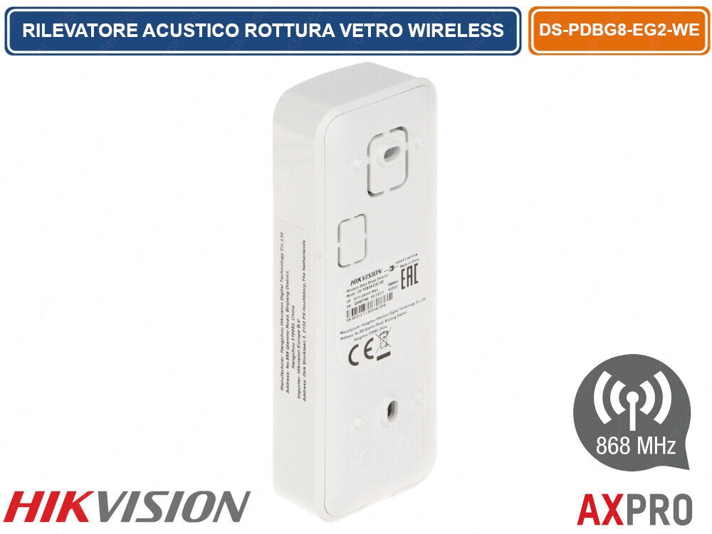 Rilevatore Acustico Di Rottura Vetro Wireless 868 Mhz 8 M 120° Hikvision Ax Pro