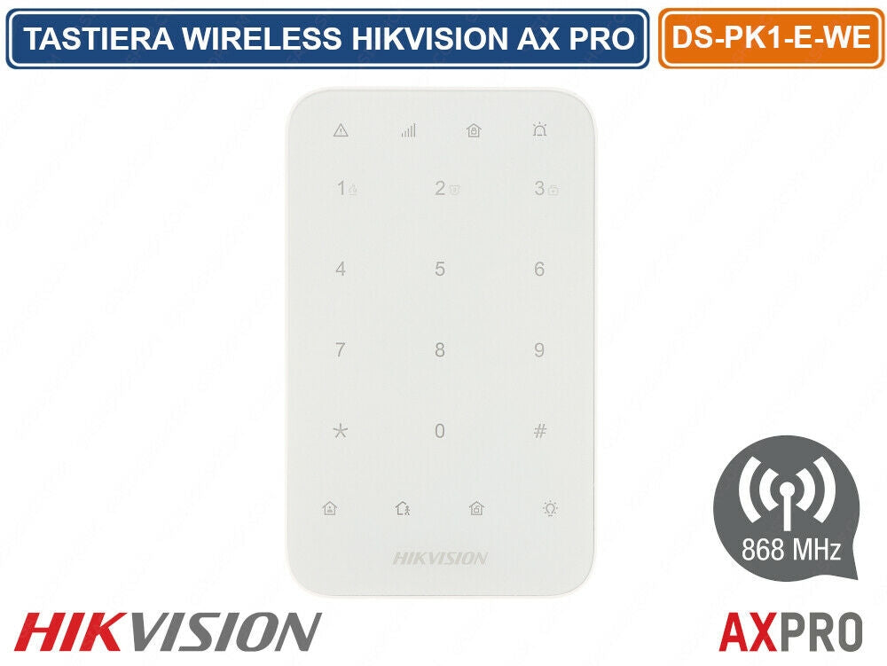 Tastiera Led Wireless 868Mhz Interna Tasti A Sfioramento Hikvision Ax Pro