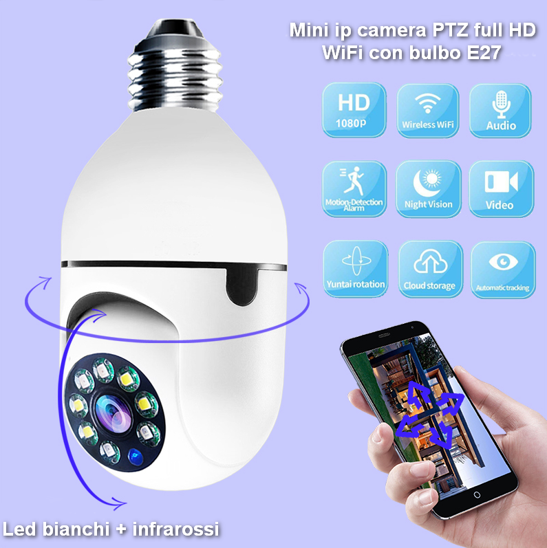 Telecamera Wi-Fi Videocamera Cam Yosee Audio Video Infrarossi Lampada Lampadina