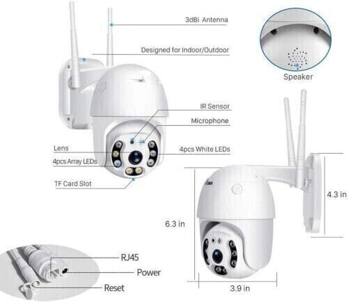2X IP Cam PTZ Wifi Camera Dome Wireless External Yoosee App Micro SD