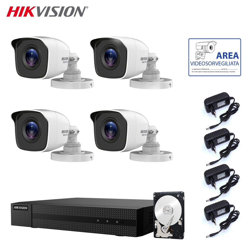 Kit 4 Telecamere Ahd Hikvision Dvr 4 Canali 4 Mpx 500 Gb Hdd
