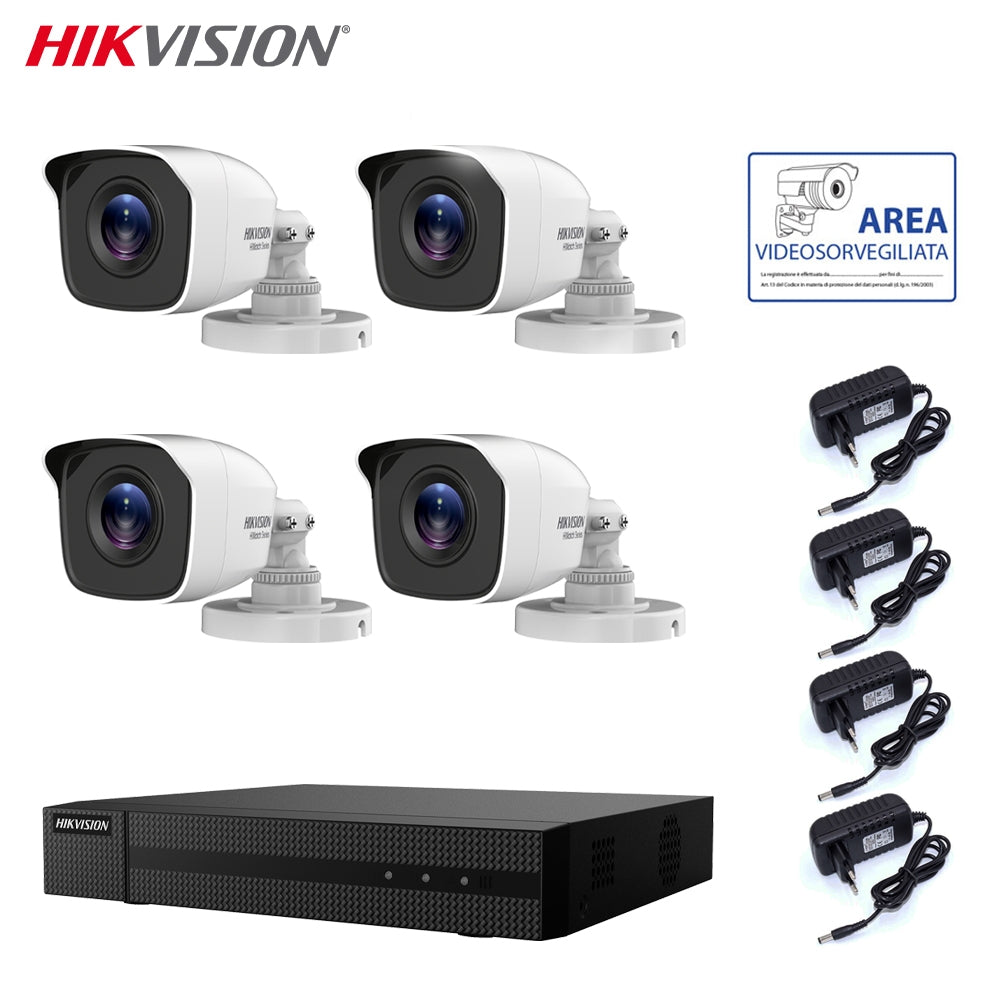 Kit Videosorveglianza Hikvision 4 Telecamere AHD 2MPX + DVR 8 Canali 1080P Visione Notturna