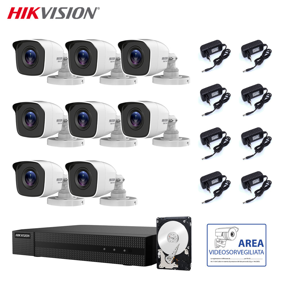 Hikvision Kit Videosorveglianza 2 Mpx 8 Canali Con Hard Disk 3 Tb