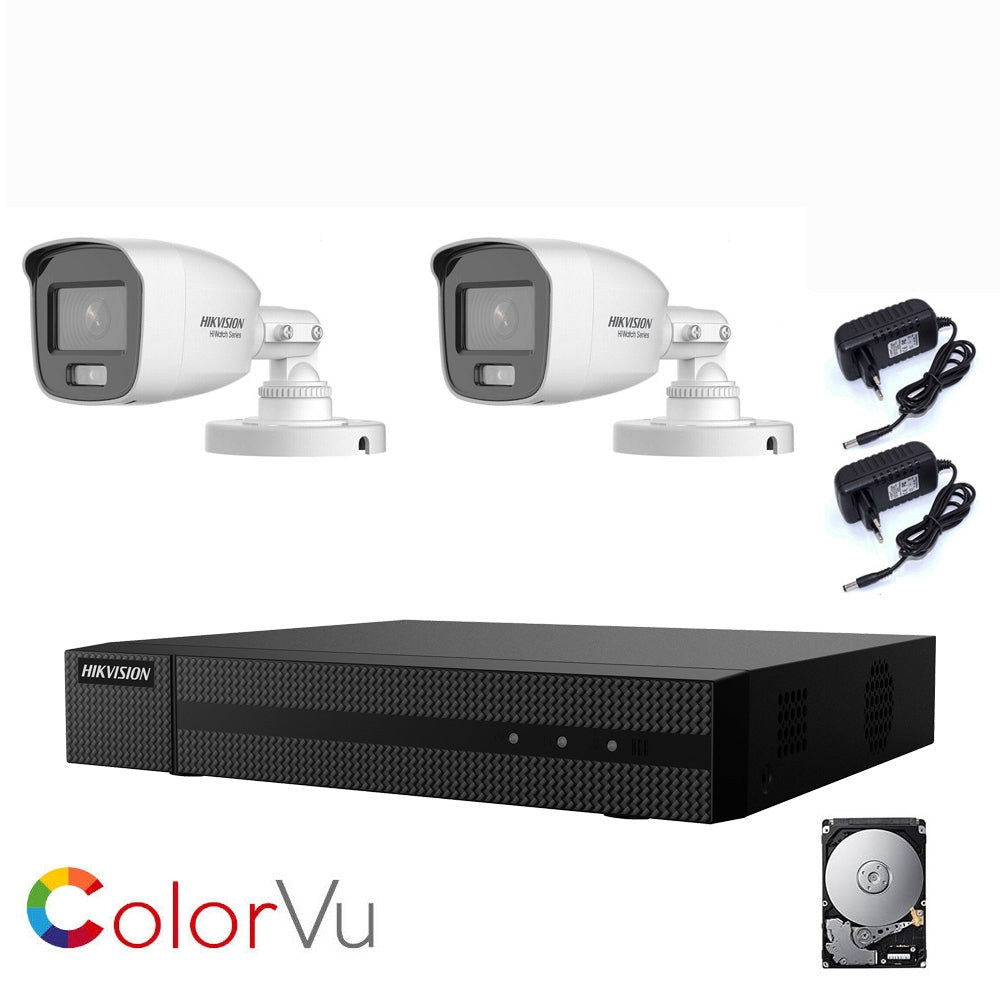 Kit Videosorveglianza Hikvision Visione Notturna Colori 2 Mpx  Ahd 2 Tb