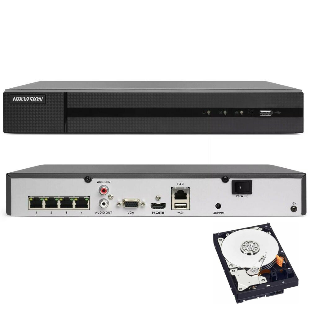 Nvr 4 Canali Hikvision Hwn-4104Mh-4P 4K 8Mpx Onvif Poe H.265+ Cloud P2P 320Gb Hdd