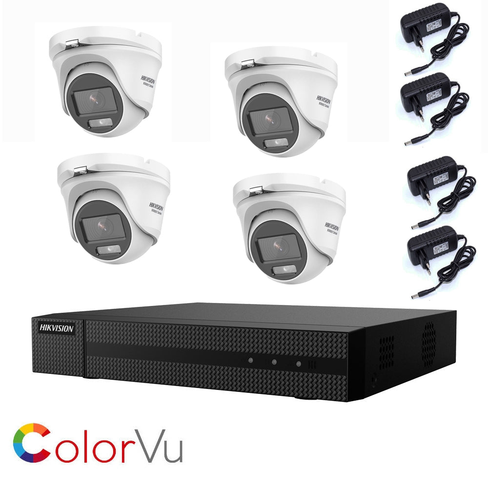 Kit Videosorveglianza Hikvision Colorvu 2 Mpx 4 Telecamere Ahd