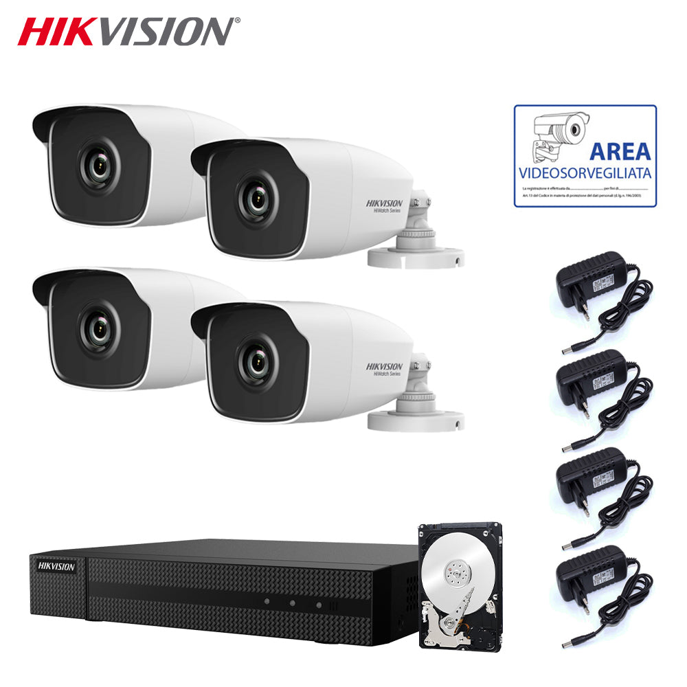 Kit Videosorveglianza Hikvision Dvr 4 Canali 4 Telecamere 4 Mpx  Hd 2 Tb