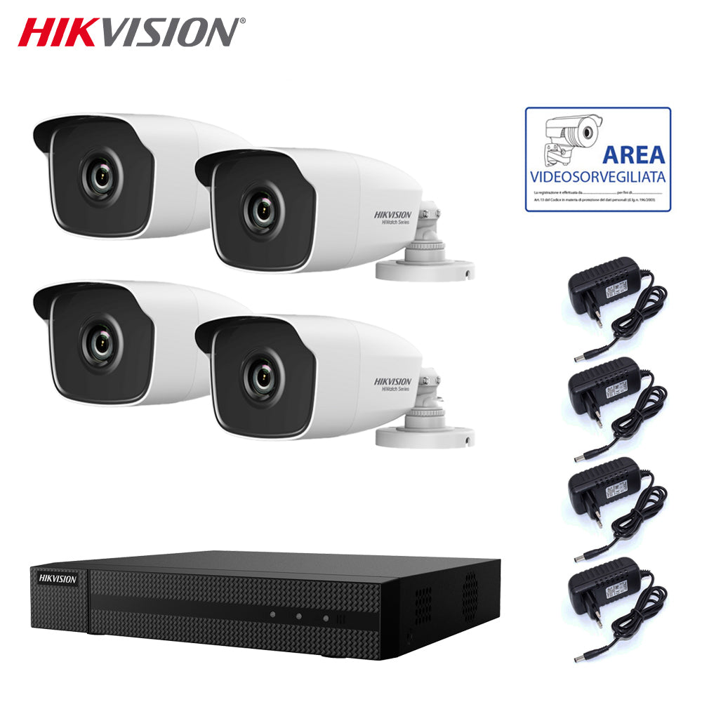 Kit Videosorveglianza Hikvision Dvr 4 Canali 4 Telecamere 4 Mpx
