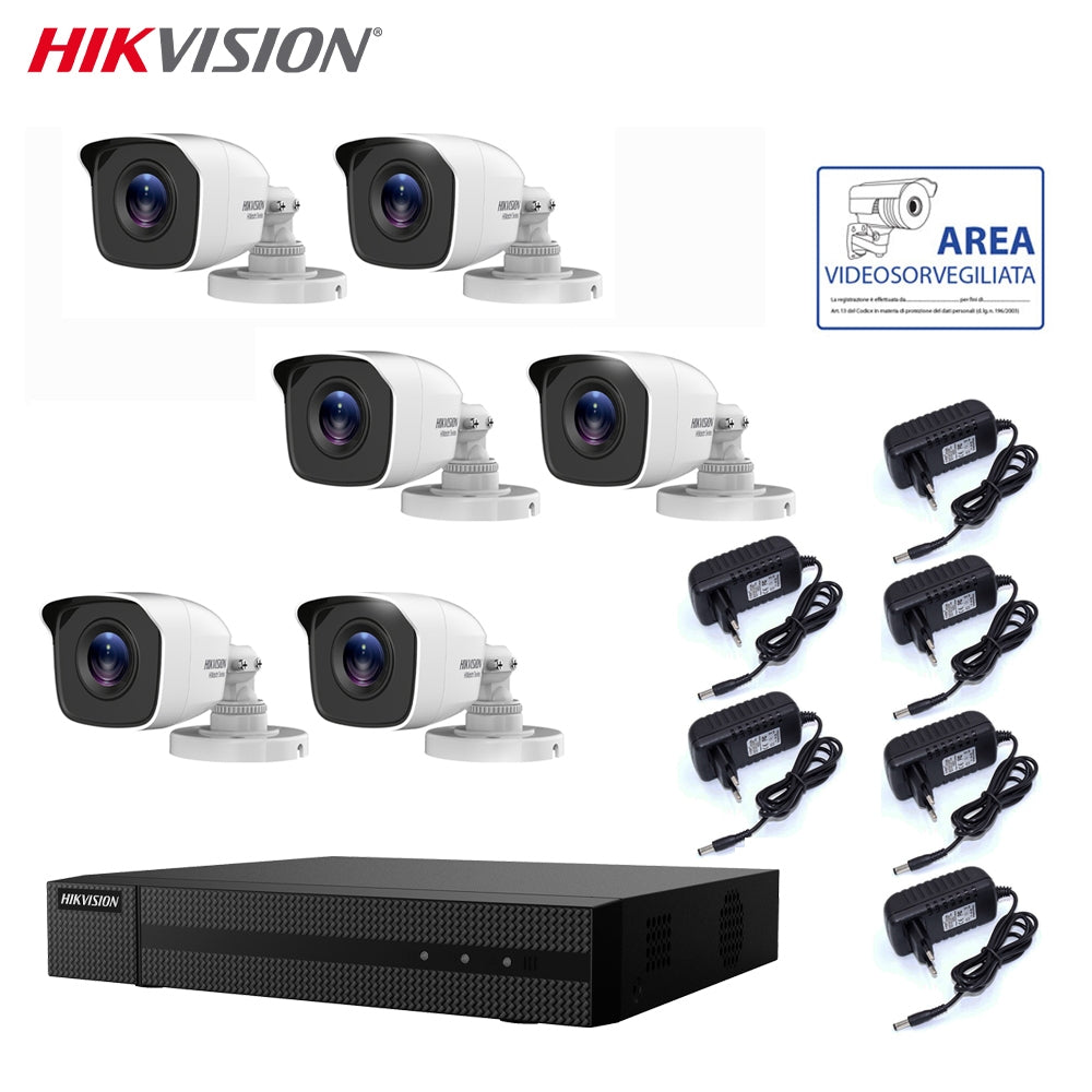 Kit Videosorveglianza Hikvision Dvr 8 Canali 6 Telecamere 2 Mpx