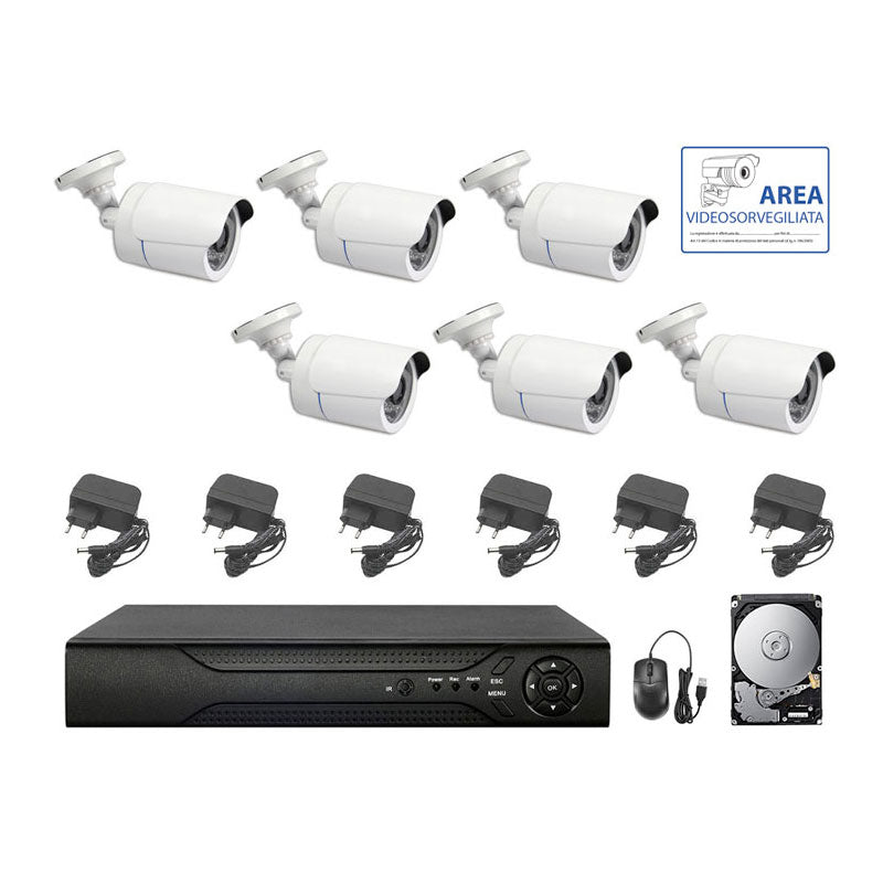 Kit Videosorveglianza Ahd 6 Telecamere Ahd Infrarossi 5 Mpx Ip Dvr 8 Canali Hd 500 Gb