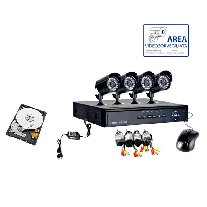 Kit Videosorveglianza 4 Telecamera Infrarossi Hd320 + Dvr + Alimentatore + Cavi