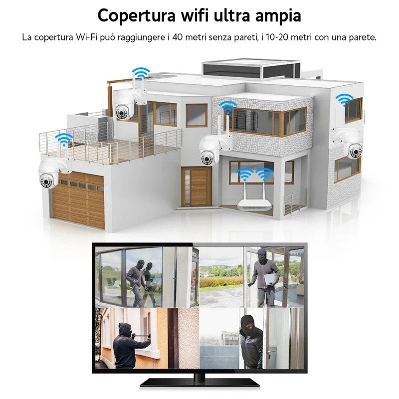 Kit Videosorveglianza Wireless Ptz Ip 4 Telecamere 5 Mpx Wifi Da Remoto 2 Tb