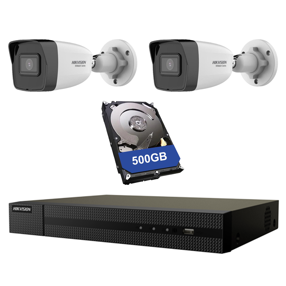 Kit Videosorveglianza Hikvision 2X Telecamere 2Mpx Nvr 500 Gb Hiwatch 4 Canali 6 Mpx