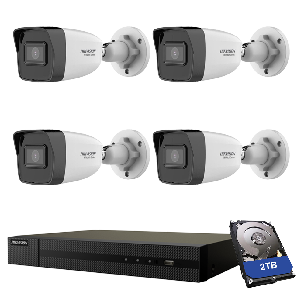 Kit Videosorveglianza Hikvision 4X Telecamere 2Mpx Nvr 2Tb Hiwatch 4 Canali 4 Mpx