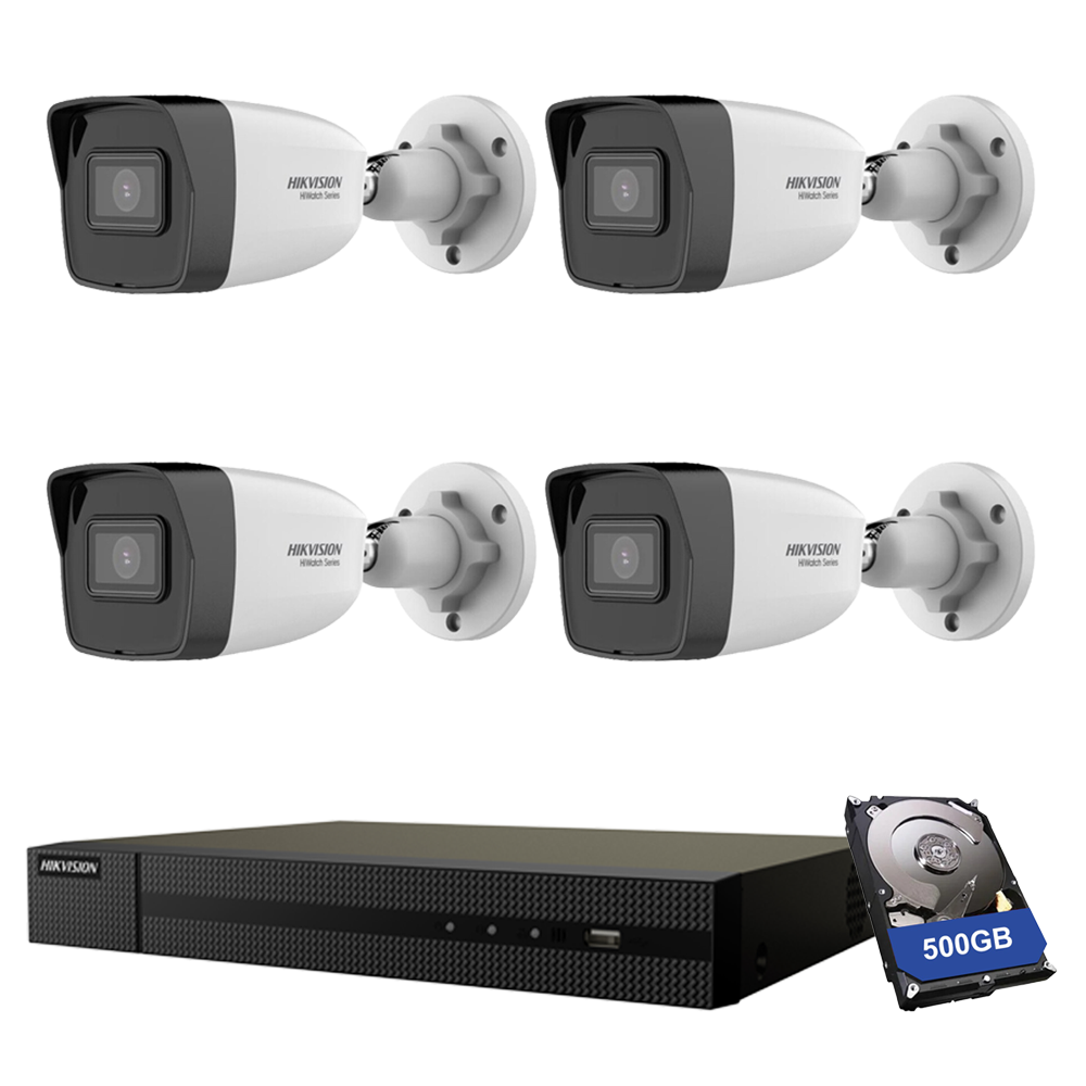 Kit Videosorveglianza Hikvision X4 Telecamere 2Mpx 500Gb Nvr Hiwatch 4 Canali 6 Mpx