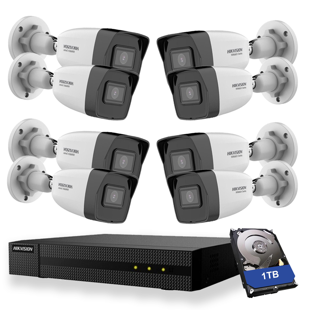 Kit Videosorveglianza Hikvision 8X Telecamere 2Mpx Nvr 1Tb Hiwatch 4 Canali 4 Mpx