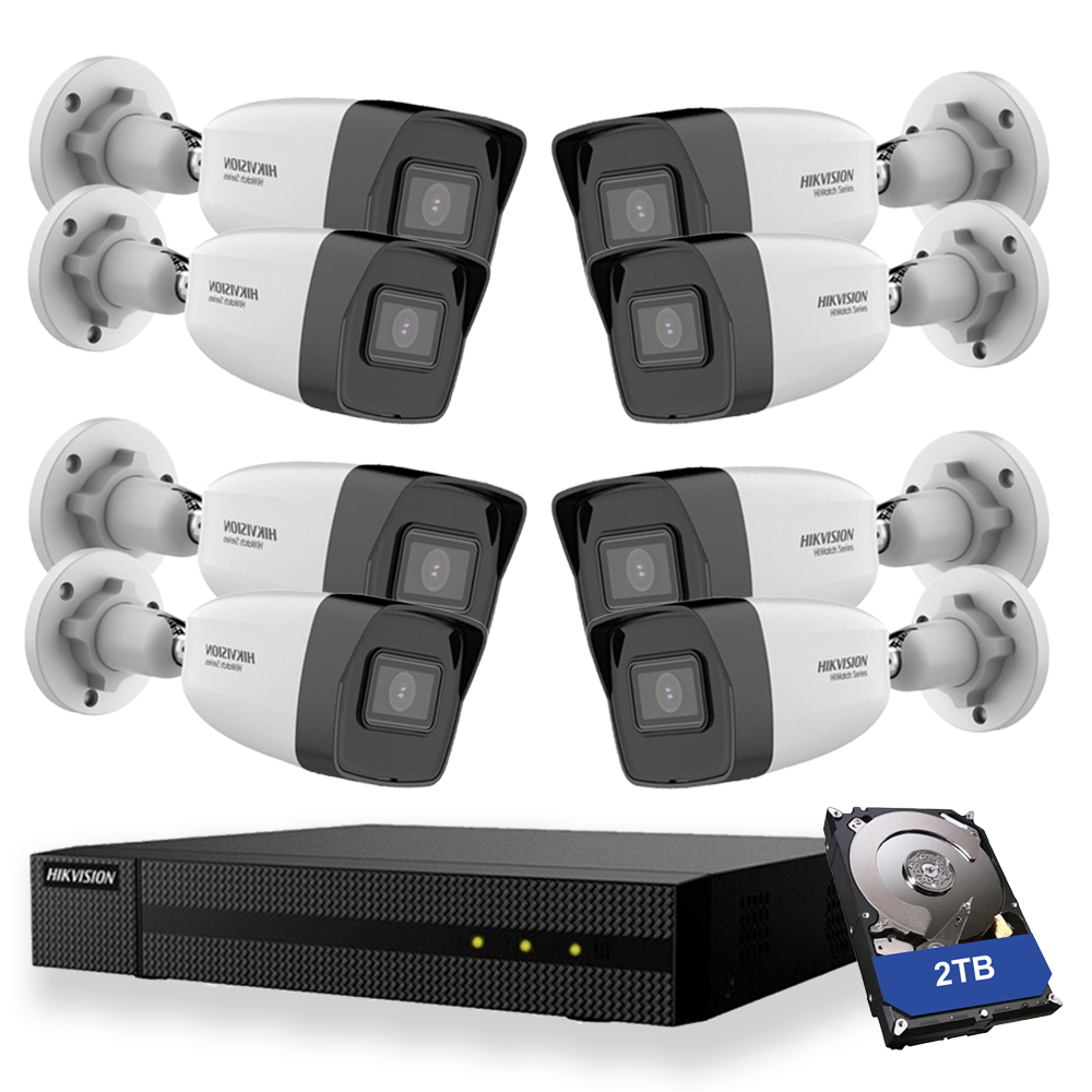 Kit Videosorveglianza Hikvision 8X Telecamere 2Mpx Nvr 2Tb Hiwatch 4 Canali 4 Mpx