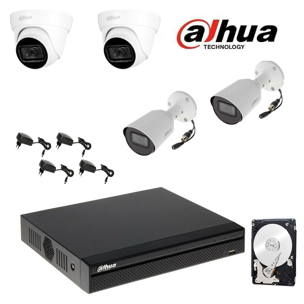 Kit Videosorveglianza Dahua Dvr 4 Canali 4 Telecamere 2 Mpx Hd 500 Gb
