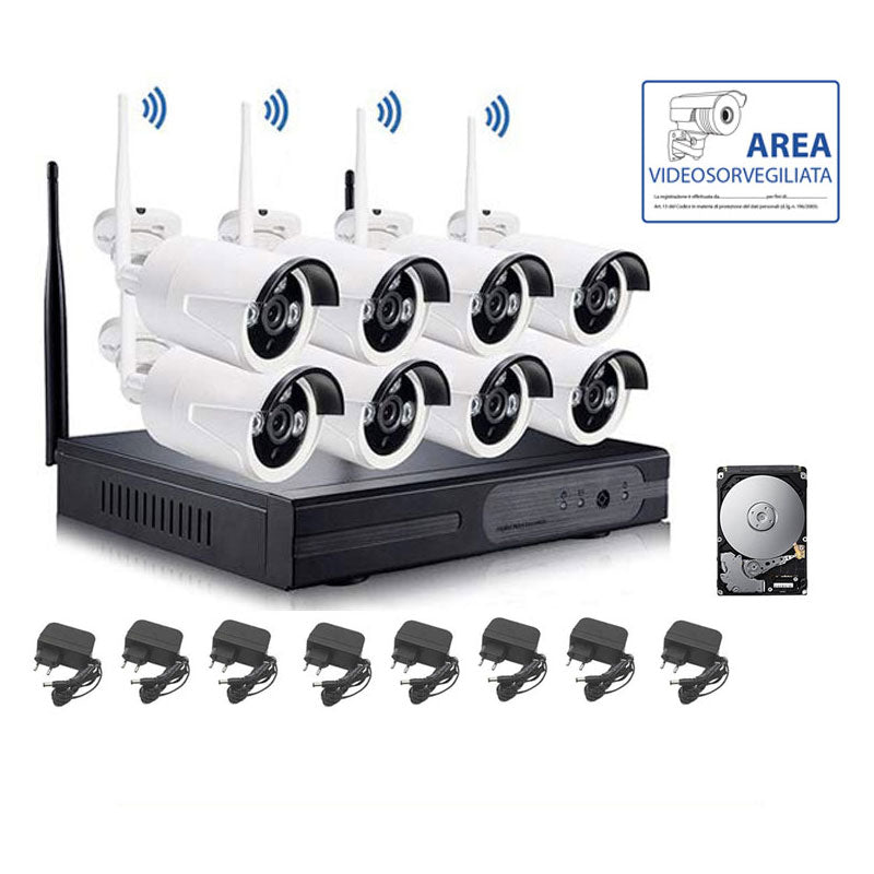 Kit Videosorveglianza Wireless Full Hd Ip 8 Telecamere Ahd Nvr 3G 320 Gb