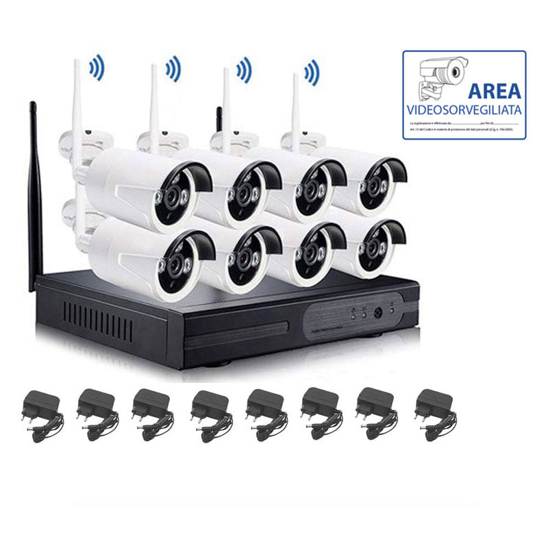 Kit Videosorveglianza Wireless 2Mpx Nvr 8 Canali 8 Telecamera Wireless