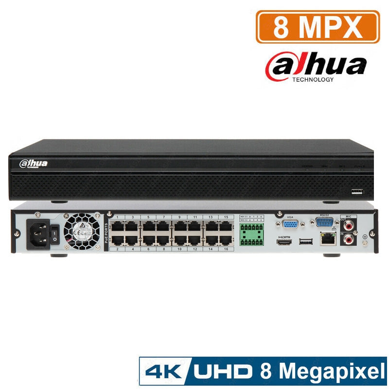 Nvr Dahua 16 Canali Poe 4K 8 Mp Onvif Nvr4216-16P-4Ks2 H265 200Mbps 2 Hdd Hdmi