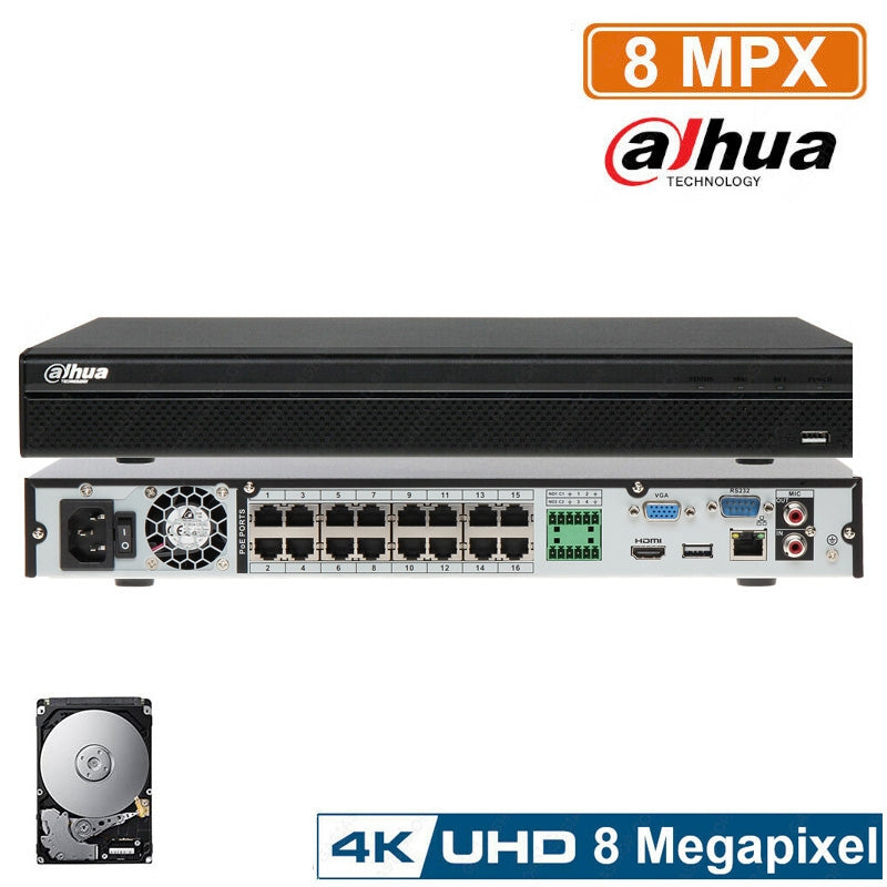 Nvr Dahua 16 Canali Poe 4K 8 Mp Onvif Nvr4216-16P-4Ks2 H265 200Mbps Hd 1 Tb