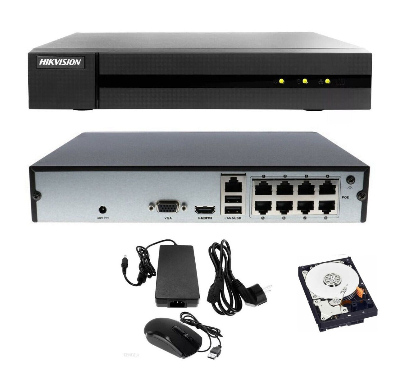 NVR 8 Channels Hikvision Poe Onvif 4 Mp H265+ H264 HDMI Vga P2P HD 500 Gb