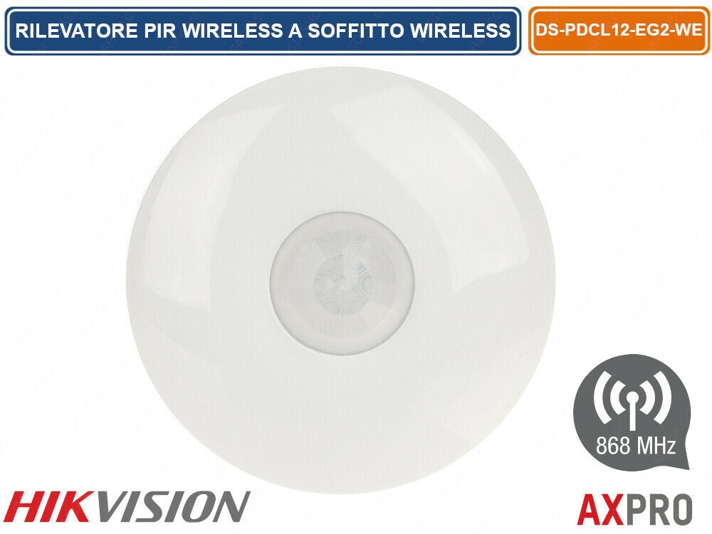 Rilevatore A Soffitto Pir Da Interno Wireless Hikvision Ax Pro  868 Mhz 8M 120°