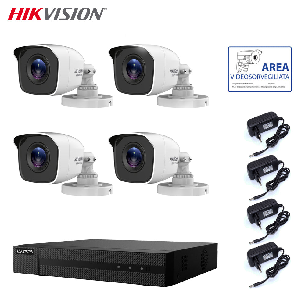 Kit Videosorveglianza Hikvision Dvr 8 Canali 4 Telecamere 2 Mpx  Hd 320 Gb