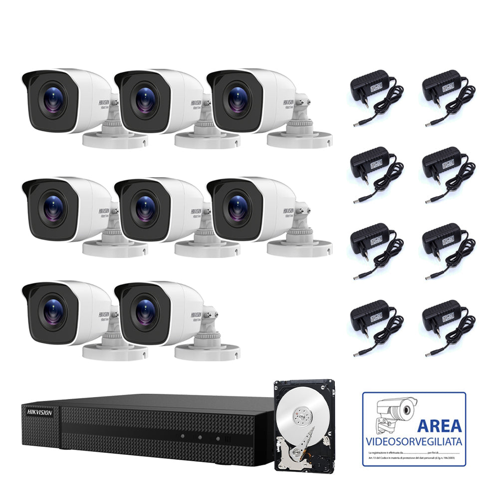 Kit Videosorveglianza Hikvision Dvr 8 Canali 8 Telecamere 4 Mpx Hd 500 Gb